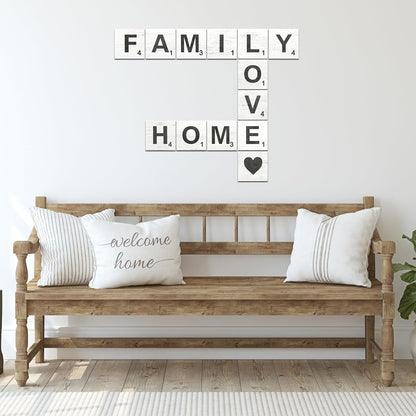 Family Home Love Rustic Crossword Wall Decor, 5"X5" Wood Tiles, for Living Room, Farmhouse, Family Wall Decor And, Wall Sign for Family Room, Housewarming Gift