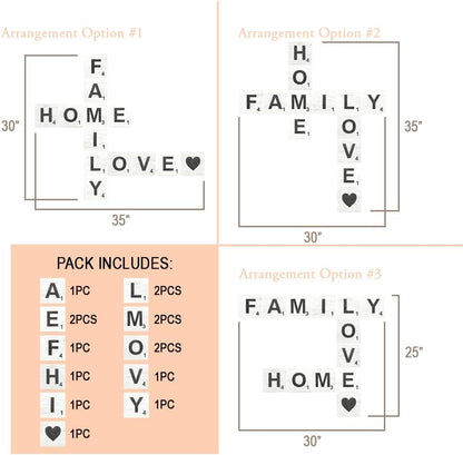 Family Home Love Rustic Crossword Wall Decor, 5"X5" Wood Tiles, for Living Room, Farmhouse, Family Wall Decor And, Wall Sign for Family Room, Housewarming Gift